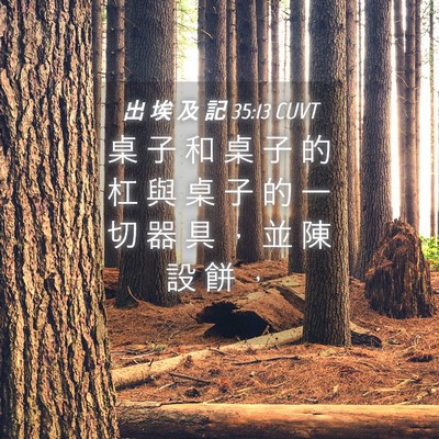 Picture 04 - 出 埃 及 記 35:13 CUVT - 桌 子 和 桌 子 的 杠 與 桌 子 的 一 - Bible Verse Picture