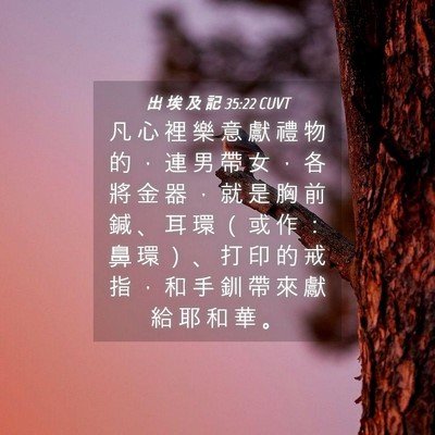 Picture 04 - 出 埃 及 記 35:22 CUVT - 凡 心 裡 樂 意 獻 禮 物 的 ， 連 男 - Bible Verse Picture
