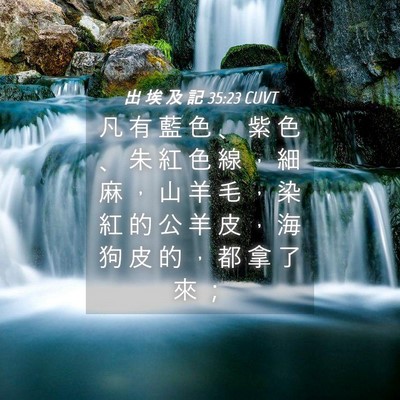 Picture 04 - 出 埃 及 記 35:23 CUVT - 凡 有 藍 色 、 紫 色 、 朱 紅 色 線 - Bible Verse Picture