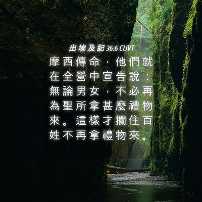 Picture 04 - 出 埃 及 記 36:6 CUVT - 摩 西 傳 命 ， 他 們 就 在 全 營 中 - Bible Verse Picture