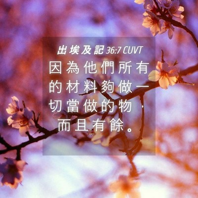 Picture 04 - 出 埃 及 記 36:7 CUVT - 因 為 他 們 所 有 的 材 料 夠 做 一 - Bible Verse Picture