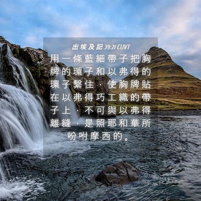 Picture 04 - 出 埃 及 記 39:21 CUVT - 用 一 條 藍 細 帶 子 把 胸 牌 的 環 - Bible Verse Picture