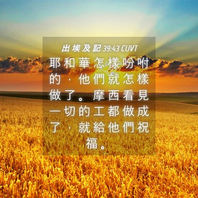 Picture 04 - 出 埃 及 記 39:43 CUVT - 耶 和 華 怎 樣 吩 咐 的 ， 他 們 就 - Bible Verse Picture