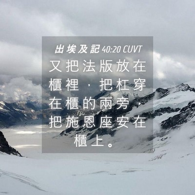 Picture 04 - 出 埃 及 記 40:20 CUVT - 又 把 法 版 放 在 櫃 裡 ， 把 杠 穿 - Bible Verse Picture