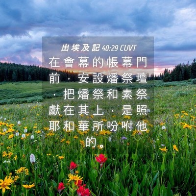 Picture 04 - 出 埃 及 記 40:29 CUVT - 在 會 幕 的 帳 幕 門 前 ， 安 設 燔 - Bible Verse Picture