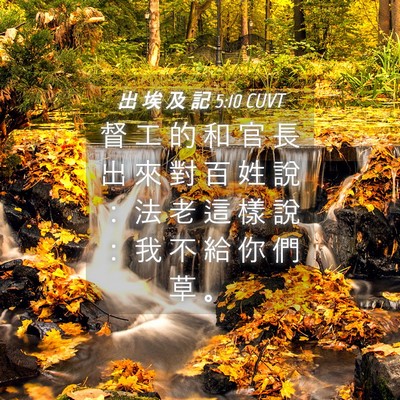 Picture 04 - 出 埃 及 記 5:10 CUVT - 督 工 的 和 官 長 出 來 對 百 姓 說 - Bible Verse Picture