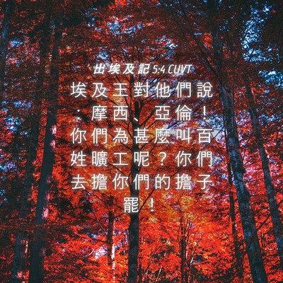 Picture 04 - 出 埃 及 記 5:4 CUVT - 埃 及 王 對 他 們 說 ： 摩 西 、 亞 - Bible Verse Picture