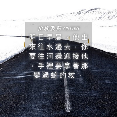 Picture 04 - 出 埃 及 記 7:15 CUVT - 明 日 早 晨 ， 他 出 來 往 水 邊 去 - Bible Verse Picture