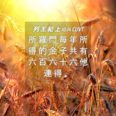 Picture 04 - 列 王 紀 上 10:14 CUVT - 所 羅 門 每 年 所 得 的 金 子 共 有 - Bible Verse Picture