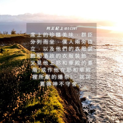 Picture 04 - 列 王 紀 上 10:5 CUVT - 席 上 的 珍 饈 美 味 ， 群 臣 分 列 - Bible Verse Picture