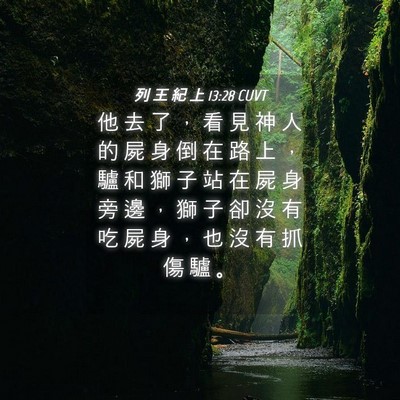 Picture 04 - 列 王 紀 上 13:28 CUVT - 他 去 了 ， 看 見 神 人 的 屍 身 倒 - Bible Verse Picture