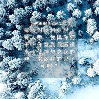 Picture 04 - 列 王 紀 上 17:18 CUVT - 婦 人 對 以 利 亞 說 ： 神 人 哪 ， - Bible Verse Picture