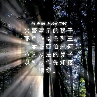 Picture 04 - 列 王 紀 上 19:16 CUVT - 又 膏 寧 示 的 孫 子 耶 戶 作 以 色 - Bible Verse Picture