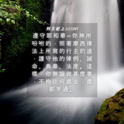 Picture 04 - 列 王 紀 上 2:3 CUVT - 遵 守 耶 和 華 ─ 你 神 所 吩 咐 的 - Bible Verse Picture