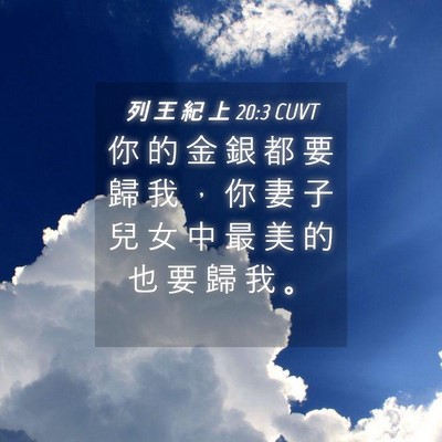 Picture 04 - 列 王 紀 上 20:3 CUVT - 你 的 金 銀 都 要 歸 我 ， 你 妻 子 - Bible Verse Picture