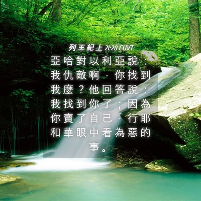 Picture 04 - 列 王 紀 上 21:20 CUVT - 亞 哈 對 以 利 亞 說 ： 我 仇 敵 啊 - Bible Verse Picture