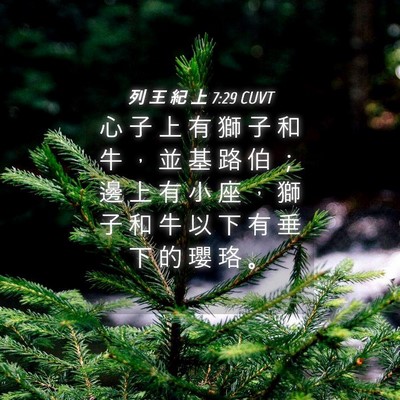Picture 04 - 列 王 紀 上 7:29 CUVT - 心 子 上 有 獅 子 和 牛 ， 並 基 路 - Bible Verse Picture