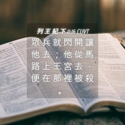 Picture 04 - 列 王 紀 下 11:16 CUVT - 眾 兵 就 閃 開 讓 他 去 ； 他 從 馬 - Bible Verse Picture