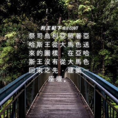 Picture 04 - 列 王 紀 下 16:11 CUVT - 祭 司 烏 利 亞 照 著 亞 哈 斯 王 從 - Bible Verse Picture