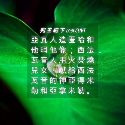 Picture 04 - 列 王 紀 下 17:31 CUVT - 亞 瓦 人 造 匿 哈 和 他 珥 他 像 ； - Bible Verse Picture