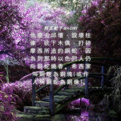 Picture 04 - 列 王 紀 下 18:4 CUVT - 他 廢 去 邱 壇 ， 毀 壞 柱 像 ， 砍 - Bible Verse Picture