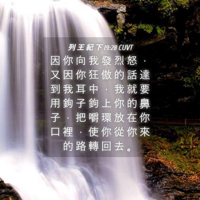 Picture 04 - 列 王 紀 下 19:28 CUVT - 因 你 向 我 發 烈 怒 ， 又 因 你 狂 - Bible Verse Picture
