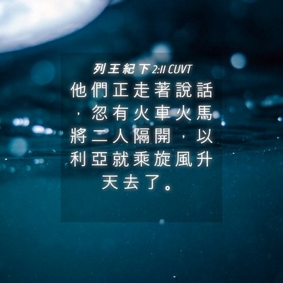 Picture 04 - 列 王 紀 下 2:11 CUVT - 他 們 正 走 著 說 話 ， 忽 有 火 車 - Bible Verse Picture
