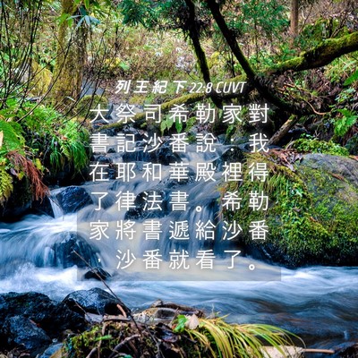 Picture 04 - 列 王 紀 下 22:8 CUVT - 大 祭 司 希 勒 家 對 書 記 沙 番 說 - Bible Verse Picture