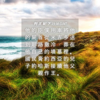 Picture 04 - 列 王 紀 下 23:30 CUVT - 他 的 臣 僕 用 車 將 他 的 屍 首 從 - Bible Verse Picture