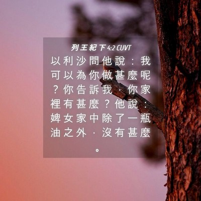 Picture 04 - 列 王 紀 下 4:2 CUVT - 以 利 沙 問 他 說 ： 我 可 以 為 你 - Bible Verse Picture