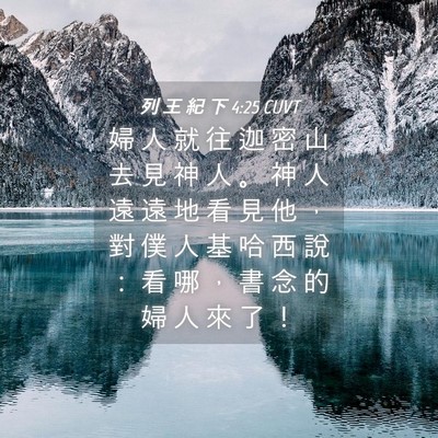 Picture 04 - 列 王 紀 下 4:25 CUVT - 婦 人 就 往 迦 密 山 去 見 神 人 。 - Bible Verse Picture