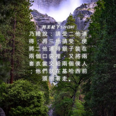 Picture 04 - 列 王 紀 下 5:23 CUVT - 乃 縵 說 ： 請 受 二 他 連 得 ； 再 - Bible Verse Picture