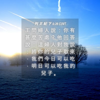Picture 04 - 列 王 紀 下 6:28 CUVT - 王 問 婦 人 說 ： 你 有 甚 麼 苦 處 - Bible Verse Picture