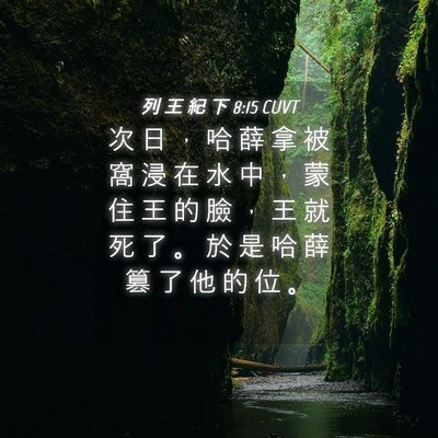 Picture 04 - 列 王 紀 下 8:15 CUVT - 次 日 ， 哈 薛 拿 被 窩 浸 在 水 中 - Bible Verse Picture
