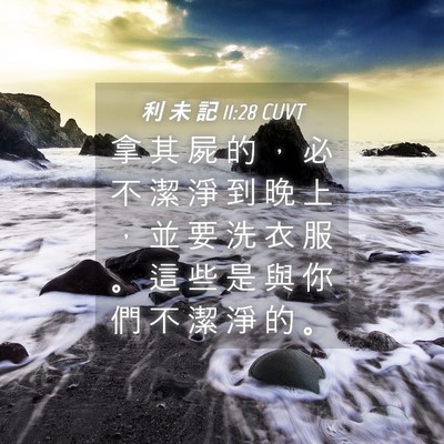Picture 04 - 利 未 記 11:28 CUVT - 拿 其 屍 的 ， 必 不 潔 淨 到 晚 上 - Bible Verse Picture