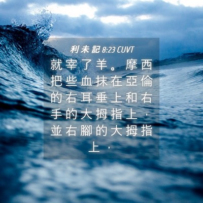 Picture 04 - 利 未 記 8:23 CUVT - 就 宰 了 羊 。 摩 西 把 些 血 抹 在 - Bible Verse Picture