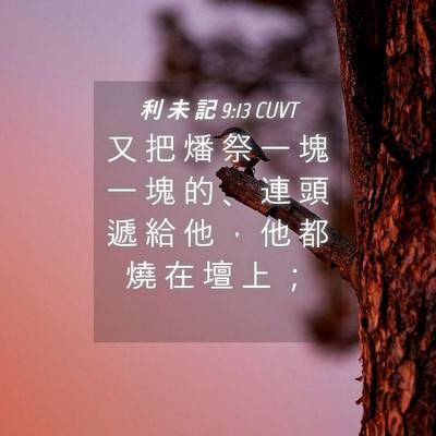 Picture 04 - 利 未 記 9:13 CUVT - 又 把 燔 祭 一 塊 一 塊 的 、 連 頭 - Bible Verse Picture
