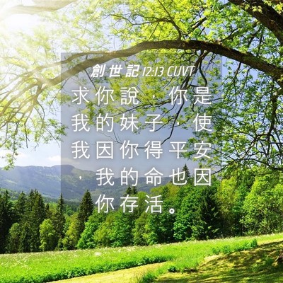 Picture 04 - 創 世 記 12:13 CUVT - 求 你 說 ， 你 是 我 的 妹 子 ， 使 - Bible Verse Picture