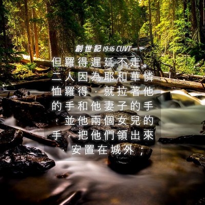 Picture 04 - 創 世 記 19:16 CUVT - 但 羅 得 遲 延 不 走 。 二 人 因 為 - Bible Verse Picture