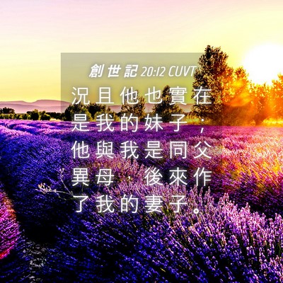 Picture 04 - 創 世 記 20:12 CUVT - 況 且 他 也 實 在 是 我 的 妹 子 ； - Bible Verse Picture