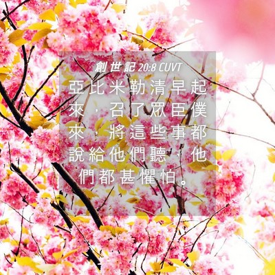 Picture 04 - 創 世 記 20:8 CUVT - 亞 比 米 勒 清 早 起 來 ， 召 了 眾 - Bible Verse Picture