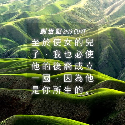 Picture 04 - 創 世 記 21:13 CUVT - 至 於 使 女 的 兒 子 ， 我 也 必 使 - Bible Verse Picture