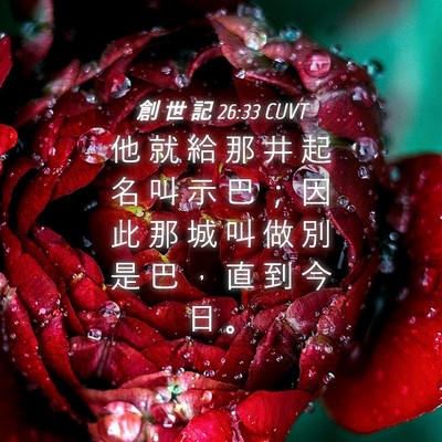 Picture 04 - 創 世 記 26:33 CUVT - 他 就 給 那 井 起 名 叫 示 巴 ； 因 - Bible Verse Picture