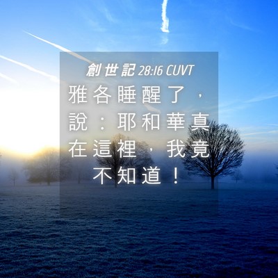 Picture 04 - 創 世 記 28:16 CUVT - 雅 各 睡 醒 了 ， 說 ： 耶 和 華 真 - Bible Verse Picture