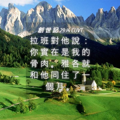 Picture 04 - 創 世 記 29:14 CUVT - 拉 班 對 他 說 ： 你 實 在 是 我 的 - Bible Verse Picture