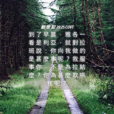 Picture 04 - 創 世 記 29:25 CUVT - 到 了 早 晨 ， 雅 各 一 看 是 利 亞 - Bible Verse Picture