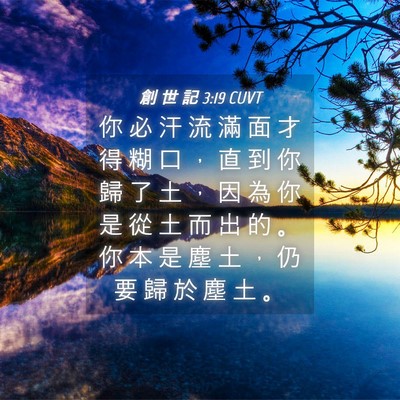 Picture 04 - 創 世 記 3:19 CUVT - 你 必 汗 流 滿 面 才 得 糊 口 ， 直 - Bible Verse Picture