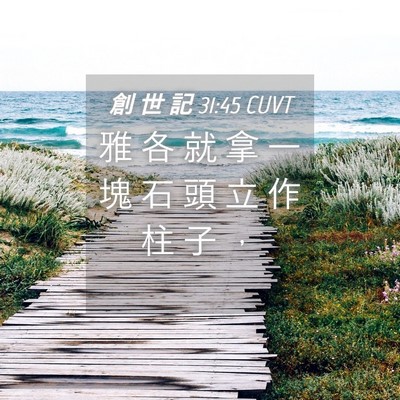 Picture 04 - 創 世 記 31:45 CUVT - 雅 各 就 拿 一 塊 石 頭 立 作 柱 子 - Bible Verse Picture