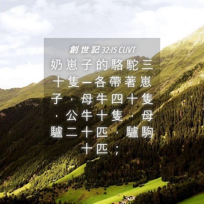 Picture 04 - 創 世 記 32:15 CUVT - 奶 崽 子 的 駱 駝 三 十 隻 ─ 各 帶 - Bible Verse Picture