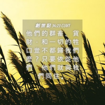 Picture 04 - 創 世 記 34:23 CUVT - 他 們 的 群 畜 、 貨 財 ， 和 一 切 - Bible Verse Picture